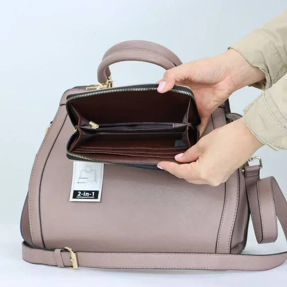 Mauve Faux Leather Purse and Wallet 2 in 1 Set Tote Cross Body Shoulder Hand Bag - Picture 5 of 12